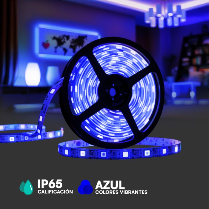 Tira de luz LED V-TAC - 220V - IP65 Impermeable - Código de color: Azul - Rollo de 50m