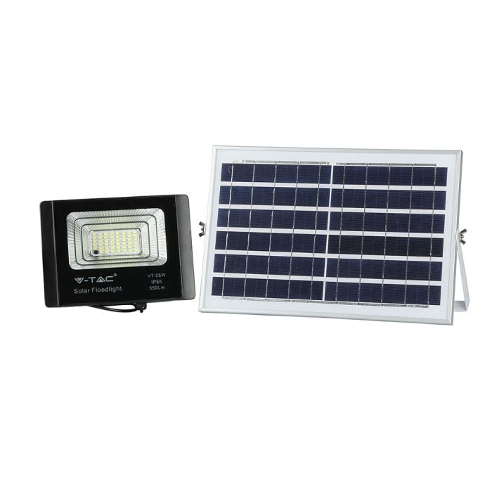 Proyector con panel solar V-TAC - IP65 Impermeable - Negro - 12W - 550 Lumens - 6000K
