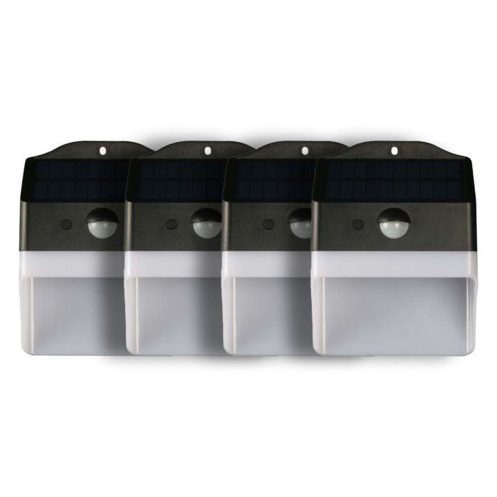 V-TAC Sensor Solar Luz de Pared - IP65 Impermeable - Negro + Blanco - 2W - 200 Lumens - 4000K - Pack de 4