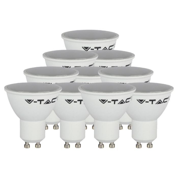 Foco LED V-TAC - GU10 - Lente 110° - IP20 - Blanco Lechoso - 4.5W - 400 Lúmenes - 6500K - Pack de 10