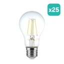 Bombilla LED V-TAC - E27 Transparente - Filamento - A60 - Soporte E27 - IP20 - 6W - 600 Lumens - 3000K - Pack de 25