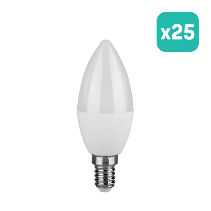 Bombilla LED V-TAC - Vela - Soporte E14 - IP20 - Blanca - 3.7W - 320 Lumens - 3000K - Pack de 25