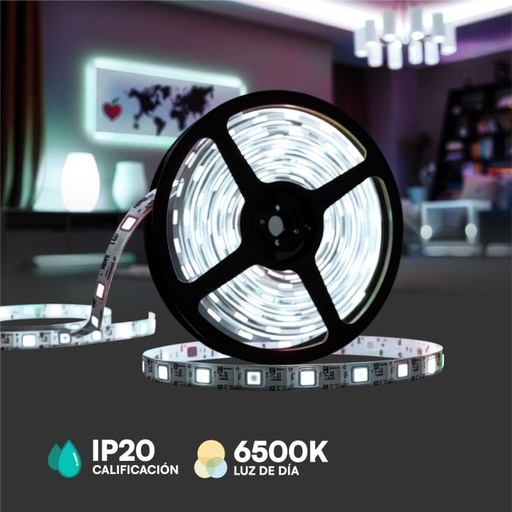 [212133] V-TAC Tira de Luz LED - IP20 - 6500K - Precio/1m (5m Rollo)