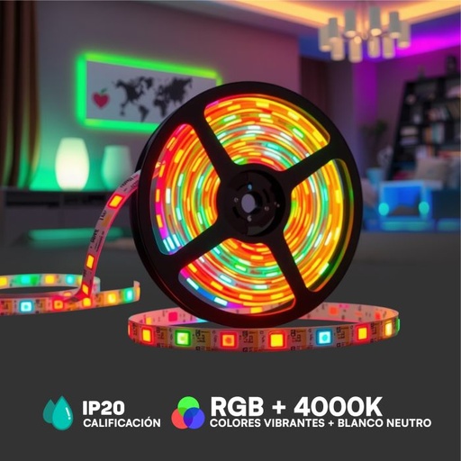 [212552] Tira de luz LED V-TAC - IP20 - RGB+4000K - Precio/1m (5m Rollo)