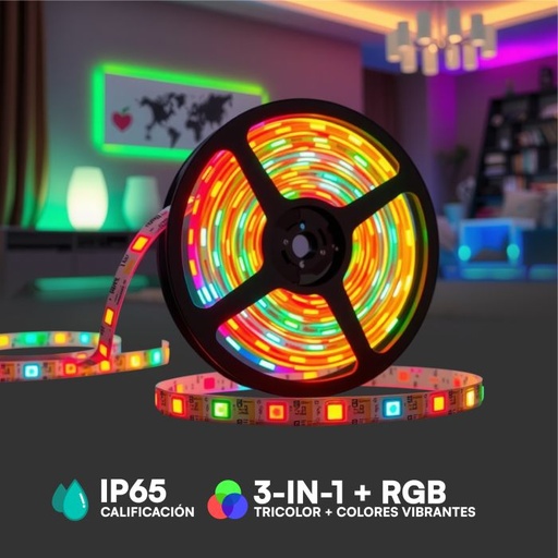 [2896] Tira de luz LED V-TAC - IP65 Impermeable - 3IN1+RGB - Precio/1m (5m Rollo)
