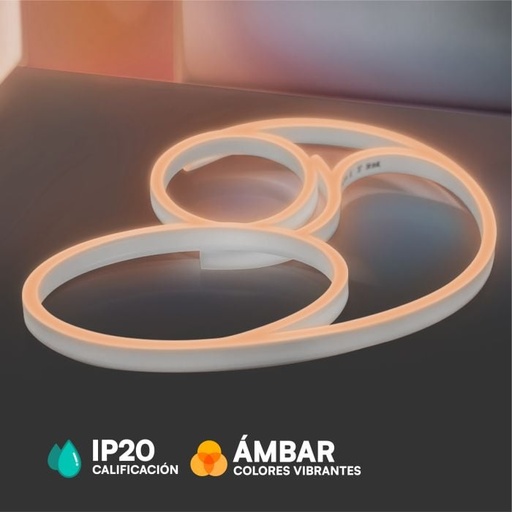[6873] V-TAC Tira de Luz LED - Neon Flex - IP20 - Código de Color: Ámbar - Precio/1m (Rollo 10m)