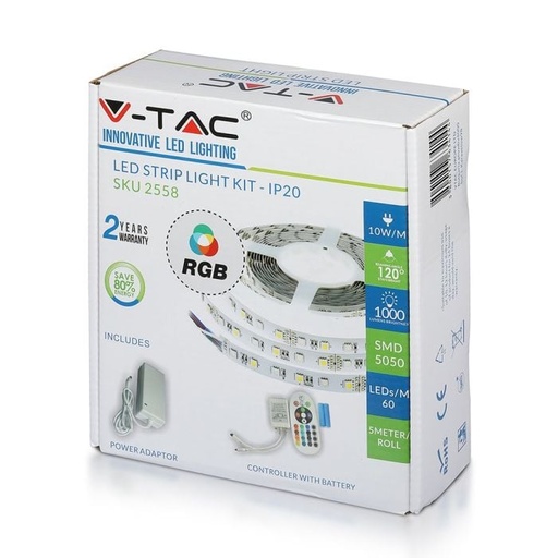 [2558] LED Tira de luz LED Kits - EU Plug - IP20 - RGB - 5m Roll