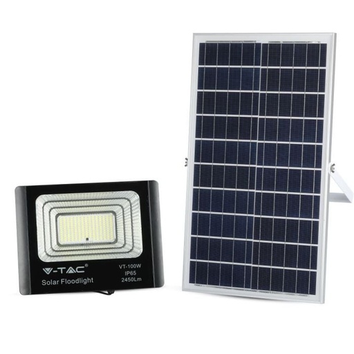 [94012] Proyector con panel solar V-TAC - IP65 Impermeable - Negro - 35W - 2450 Lumens - 6000K