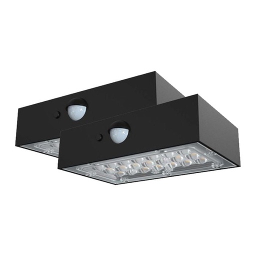 [10305] Aplique Solar Sensor V-TAC - IP65 Impermeable - Cuerpo Negro - 3W - 350 Lumens - 4000K + 3000K - Pack de 2