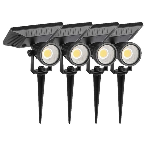 [6660] V-TAC Solar Spike Lights - IP65 Impermeable - Negro - 2W - 40 Lumens - 3000K - Pack de 4
