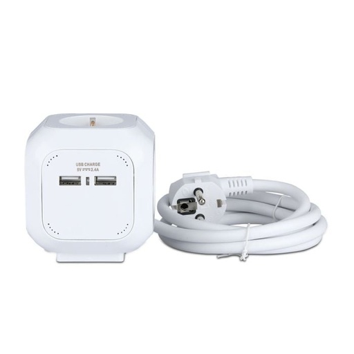 [8800] V-TAC Adaptadores y Tomas - 4 Vías - Cube USB Extension Socket - IP20 - Blanco - 1.4 m cable