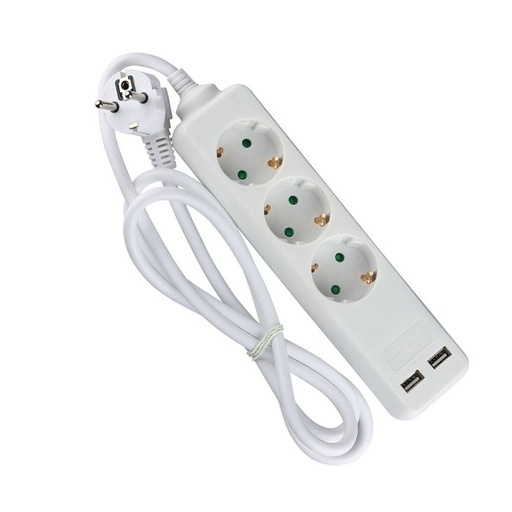 [8774] Adaptadores y tomas V-TAC - 3 vías - Toma de extensión USB - IP20 - Blanco - Cable de 1,5 m