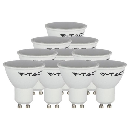 [211687] Foco LED V-TAC - GU10 - Lente 110° - IP20 - Blanco Lechoso - 4.5W - 400 Lúmenes - 6500K - Pack de 10