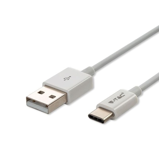 [8486] V-TAC Cable USB - Tipo C - Silver Series - Blanco - 1M