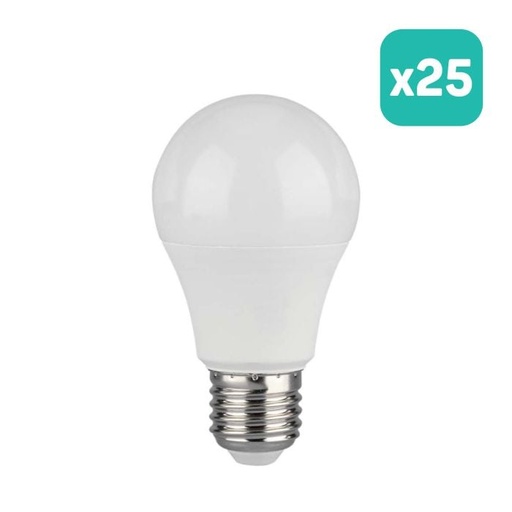 [217350] Bombilla LED V-TAC GLS -  Soporte E27 - IP20 - Blanca - 10.5W - 1055 Lumens - 3000K -  Pack de 25